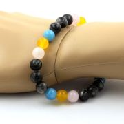 Labradorite + Yellow Agate + Blue Chalcedony + Pink Quartz Bracelet 8 mm Beads.