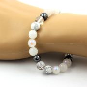 Hematite + Quartz + Moonstone + Howlite Bracelet 8 mm Beads.