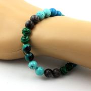 Labradorite + Chrysocolla + Turquoise + Malachite Bracelet 8 mm Beads.