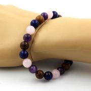 Rose Quartz + Amethyst + Lapis Lazuli + wood Bracelet 8 mm Beads.