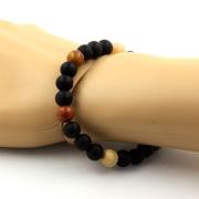 Petrified wood + matte black Onyx Bracelet 8 mm Beads.