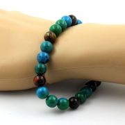 Multicolor Tiger's Eye + Chrysocolla Bracelet 8 mm Beads.