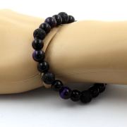 Purple Tiger's Eye + Lava + Black Agate Bracelet 8 mm Beads.