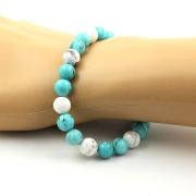 Howlite + Turquoise Bracelet 8 mm Beads.