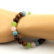 Rose Quartz + Peridot + Aquamarine + Wood Bracelet 8 mm Beads.