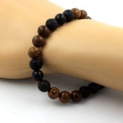 Black Obsidian + Matte Black Onyx + Lava + wood Bracelet 8 mm Beads.