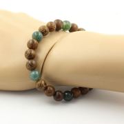 Moss agate + wood Bracelet 8 mm Beads.