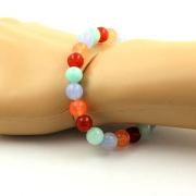 Amazonite + Orange Chalcedony + Aquamarine + Red Agate Bracelet 8 mm Beads.