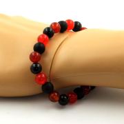 Black Agate + Red Chalcedony + Red Agate + Matte Black Onyx Bracelet 8 mm Beads.