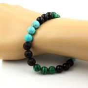 Malachite + Turquoise + Black Agate + Lava Bracelet 8 mm Beads.