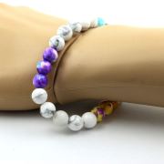 Howlite + Blue Orange Jasper + Blue Purple Jasper + Purple Yellow Jasper Bracelet 8 mm Beads.