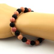 Rhodonite + Matte Black Onyx Bracelet 8 mm Beads.