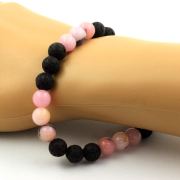 Pink Opal + Lava Bracelet 8 mm Beads.