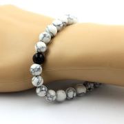 Howlite + Black Agate Bracelet 8 mm Beads.