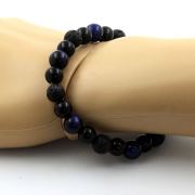 Blue Tiger's Eye + Lava + Black Agate Bracelet 8 mm Beads.