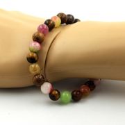 Tiger's Eye + Multicolored Tourmaline + Watermelon Tourmaline + Wood Bracelet 8 mm Beads.