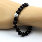 Black Agate + Howlite Bracelet 8 mm Beads.