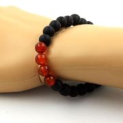 Red Agate + Matte Black Onyx Bracelet 8 mm Beads.