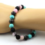 Pink Opal + Labradorite + Lava + Turquoise Bracelet 8 mm Beads.