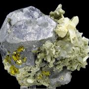 Galena, quartz, chalcopyrite, calcite