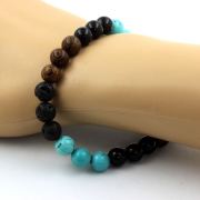 Turquoise + Lava + Black Agate + Wood Bracelet 8 mm Beads.