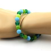 Green Agate + Blue Chalcedony + Peridot Bracelet 8 mm Beads.