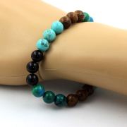 Chrysocolla + Turquoise + Black Agate + Wood Bracelet 8 mm Beads.