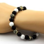 Howlite + Dalmatian Jasper + Matte Black Onyx + Black Agate Bracelet 8 mm Beads.