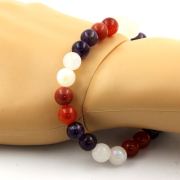 Amethyst + Banded Agate + Moonstone Bracelet 8 mm Beads.