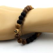 Landscape Jasper + Matte Black Onyx + Wood Bracelet 8 mm Beads.