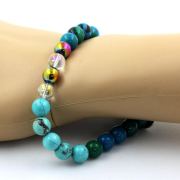 Chrysocolla + Turquoise + Titanium Quartz + Multicolor Hematite Bracelet 8 mm Beads.