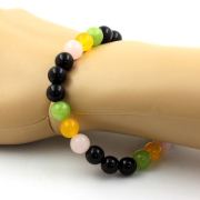 Yellow Agate + Pink Quartz + Peridot + Black Agate Bracelet 8 mm Beads.