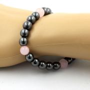 Hematite + Rose Quartz Bracelet 8 mm Beads.