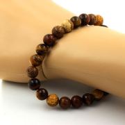 Mahogany Obsidian + Tiger Eye + Landscape Jasper + wood Bracelet 8 mm Beads.