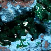 Dioptase on Plancheite