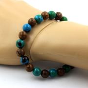 Chrysocolla + wood Bracelet 8 mm Beads.