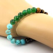 Tiger's Eye + Hematite + Green Agate + Turquoise Bracelet 8 mm Beads.