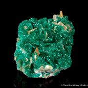 Wulfenite and Dioptase on Calcite