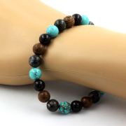 Labradorite + Black Agate + Turquoise + wood Bracelet 8 mm Beads.