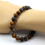 Labradorite + Tiger's Eye + wood Bracelet 8 mm Beads.