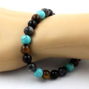 Labradorite + Turquoise + Black Agate + Tiger's Eye Bracelet 8 mm Beads.