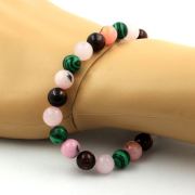 Pink Opal + Red Tiger's Eye + Pink Quartz + Malachite Bracelet 8 mm Beads.