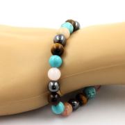 Tiger's Eye + Hematite + Pink Opal + Turquoise Bracelet 8 mm Beads.