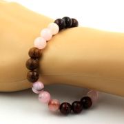 Pink Opal + Red Tiger Eye + Rose Quartz + Wood Bracelet 8 mm Beads.