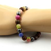 Multicolor Tourmaline + Watermelon Tourmaline + Hematite + Wood Bracelet 8 mm Beads.