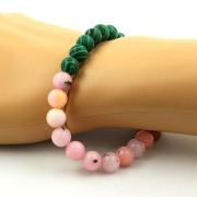 Malachite + Pink Opal Bracelet 8 mm Beads.