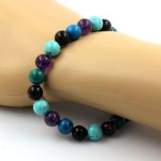 Amethyst + Chrysocolla + Black Agate + Turquoise Bracelet 8 mm Beads.