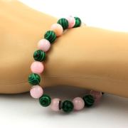 Pink Opal + Malachite Bracelet 8 mm Beads.