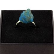 Silver Plated raw neon blue Apatite Ring. 13.76 ct.