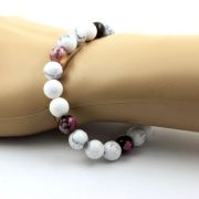 Howlite + Brown Pink Agate Bracelet 8 mm Beads.